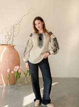 Дизайнерська вишиванка"Борщівська синя", Натурал. льон арт.4687