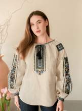 Дизайнерська вишиванка"Борщівська синя", Натурал. льон арт.4687