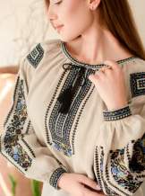 Дизайнерська вишиванка"Борщівська синя", Натурал. льон арт.4687