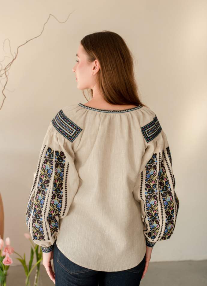 Дизайнерська вишиванка"Борщівська синя", Натурал. льон арт.4687