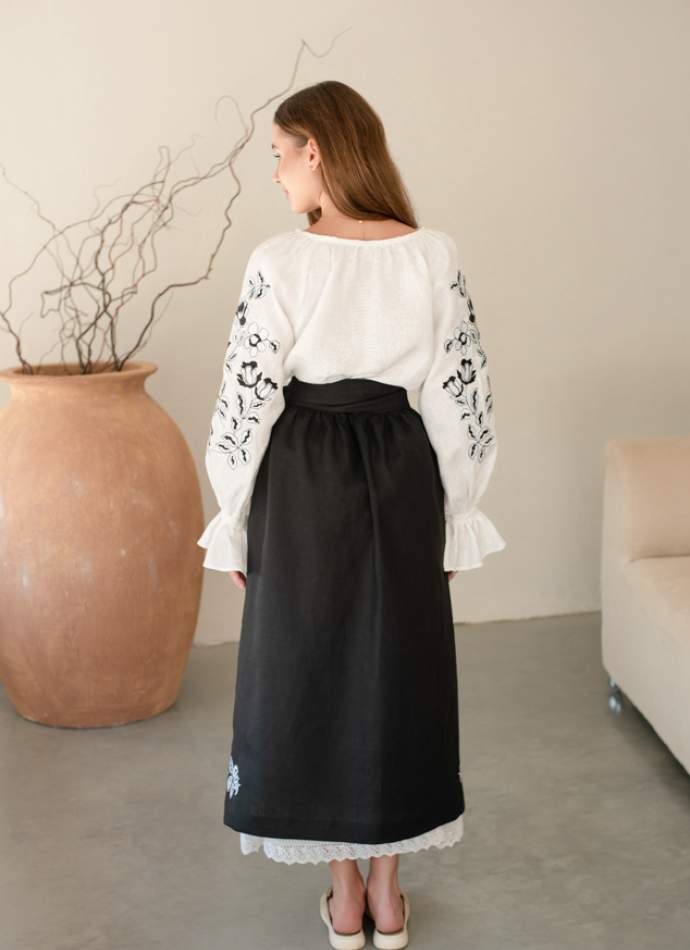 Комплект "Княжа" — вишита лляна сукня + плахта з поясом, арт.4690