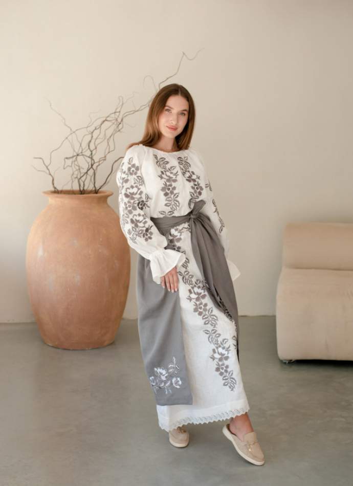 Комплект "Княжа" — вишита лляна сукня + плахта з поясом, арт.4691