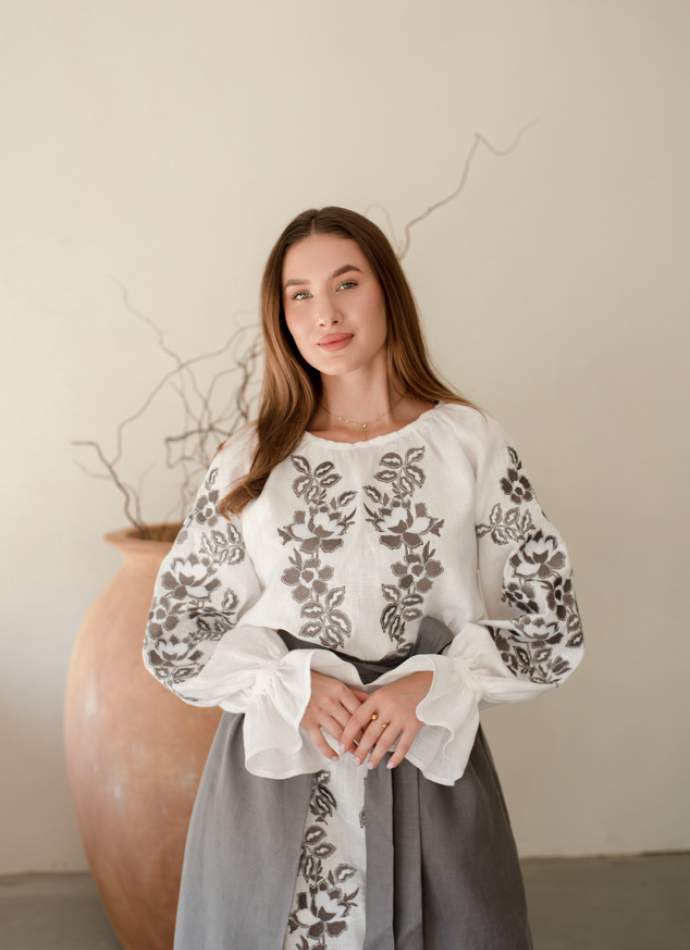 Комплект "Княжа" — вишита лляна сукня + плахта з поясом, арт.4691