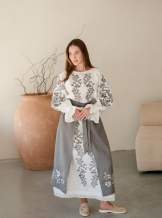 Комплект "Княжа" — вишита лляна сукня + плахта з поясом, арт.4691