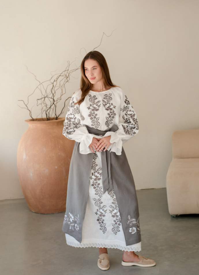 Комплект "Княжа" — вишита лляна сукня + плахта з поясом, арт.4691