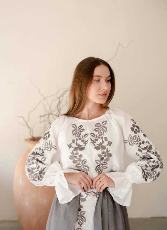 Комплект "Княжа" — вишита лляна сукня + плахта з поясом, арт.4691