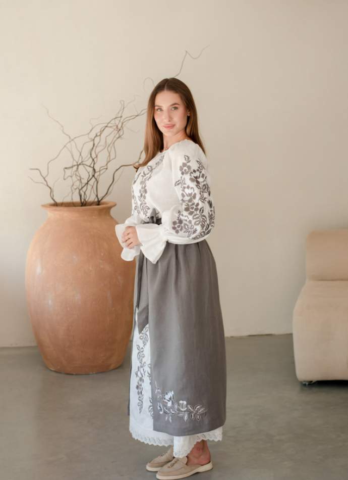Комплект "Княжа" — вишита лляна сукня + плахта з поясом, арт.4691