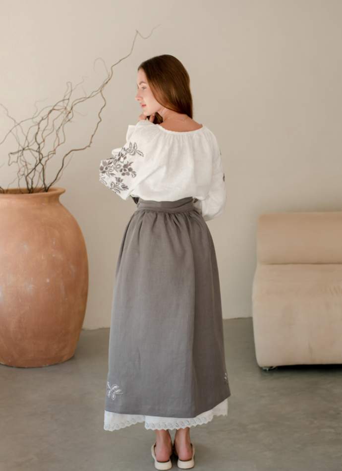 Комплект "Княжа" — вишита лляна сукня + плахта з поясом, арт.4691