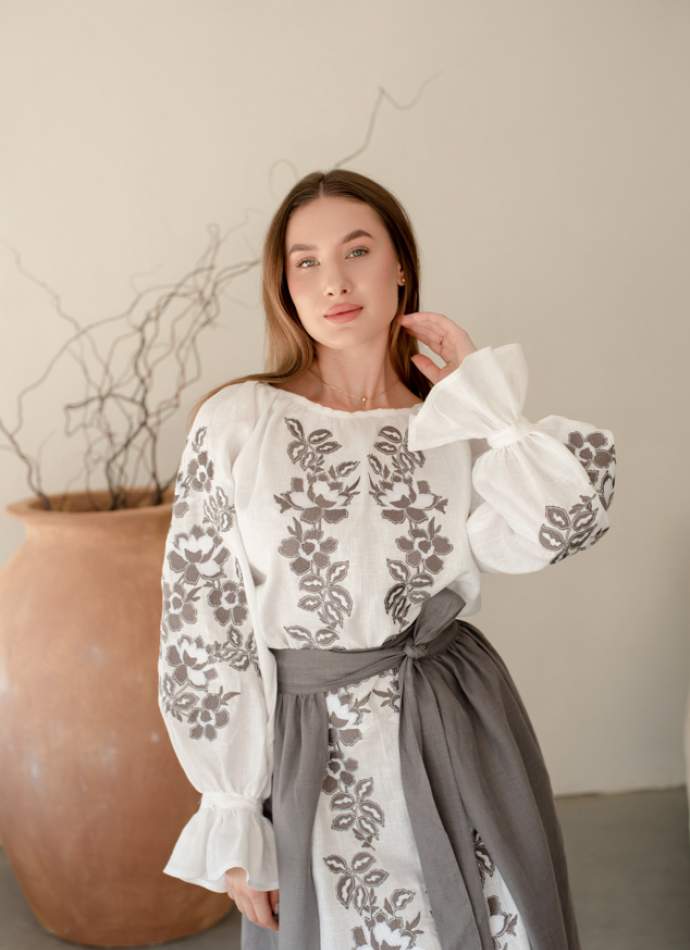 Комплект "Княжа" — вишита лляна сукня + плахта з поясом, арт.4691