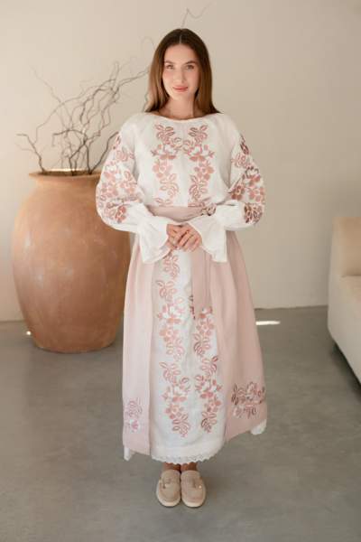 Комплект "Княжа" — вишита лляна сукня + плахта з поясом, арт.4692