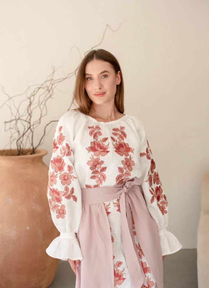 Комплект "Княжа" — вишита лляна сукня + плахта з поясом, арт.4693