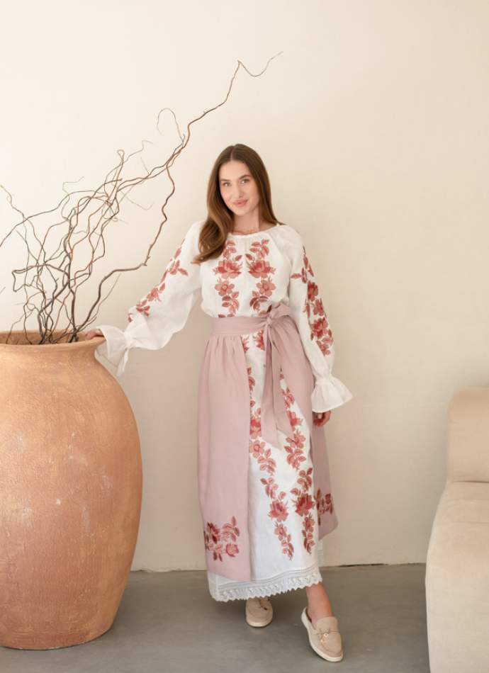 Комплект "Княжа" — вишита лляна сукня + плахта з поясом, арт.4693