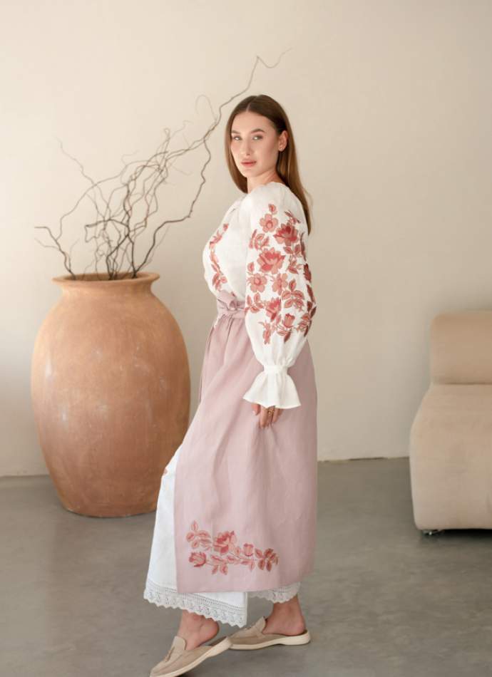 Комплект "Княжа" — вишита лляна сукня + плахта з поясом, арт.4693