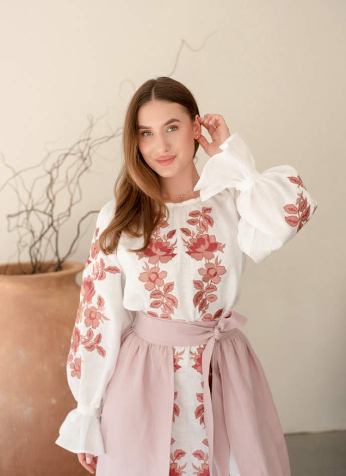 Комплект "Княжа" — вишита лляна сукня + плахта з поясом, арт.4693