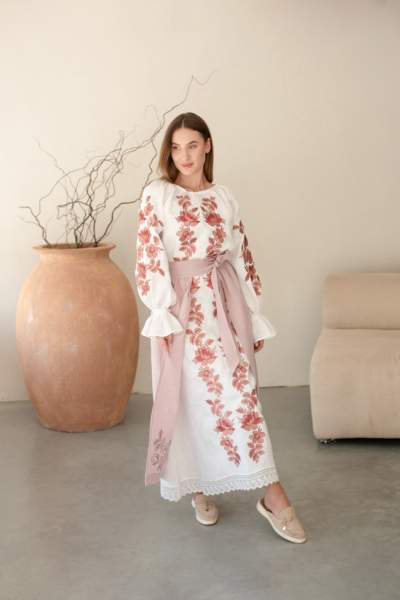 Комплект "Княжа" — вишита лляна сукня + плахта з поясом, арт.4693