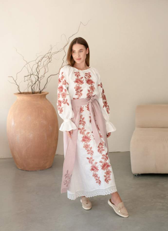 Комплект "Княжа" — вишита лляна сукня + плахта з поясом, арт.4693