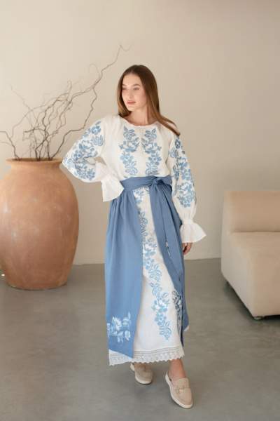 Комплект "Княжа" — вишита лляна сукня + плахта з поясом, арт.4694