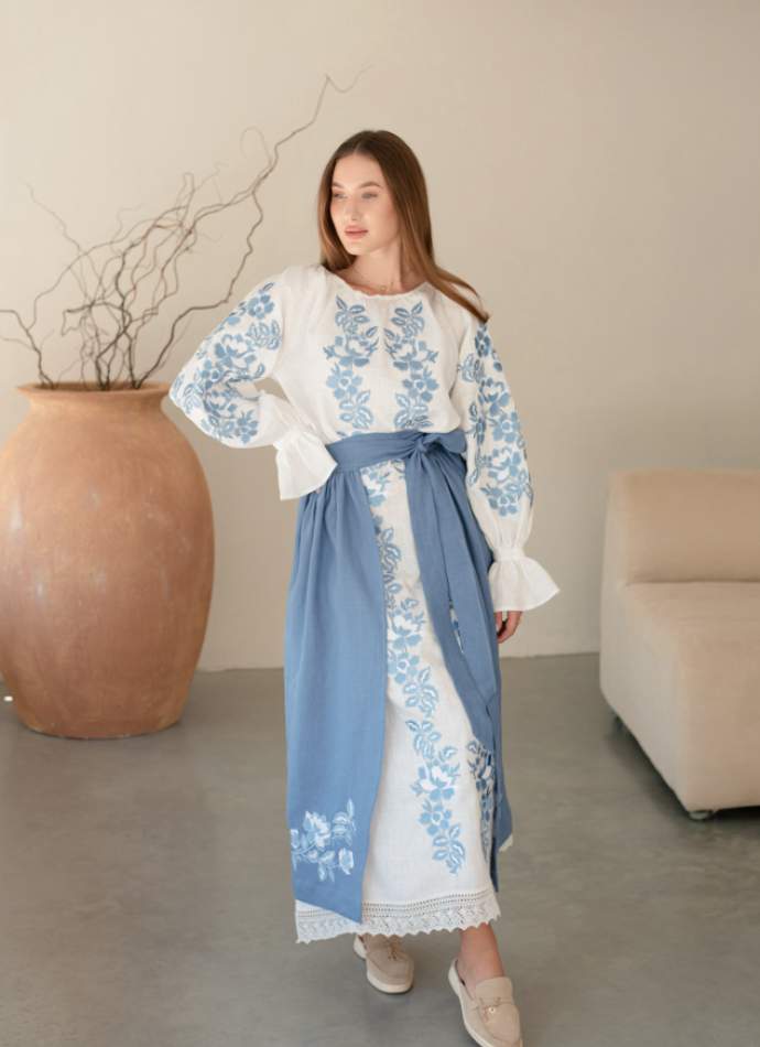 Комплект "Княжа" — вишита лляна сукня + плахта з поясом, арт.4694