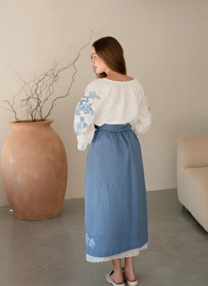 Комплект "Княжа" — вишита лляна сукня + плахта з поясом, арт.4694