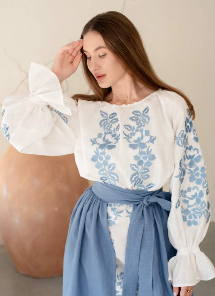 Комплект "Княжа" — вишита лляна сукня + плахта з поясом, арт.4694