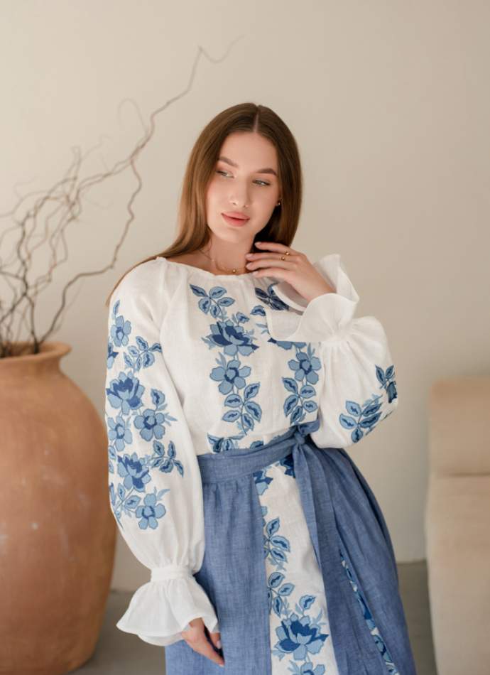 Комплект "Княжа" — вишита лляна сукня + плахта з поясом, арт.4695