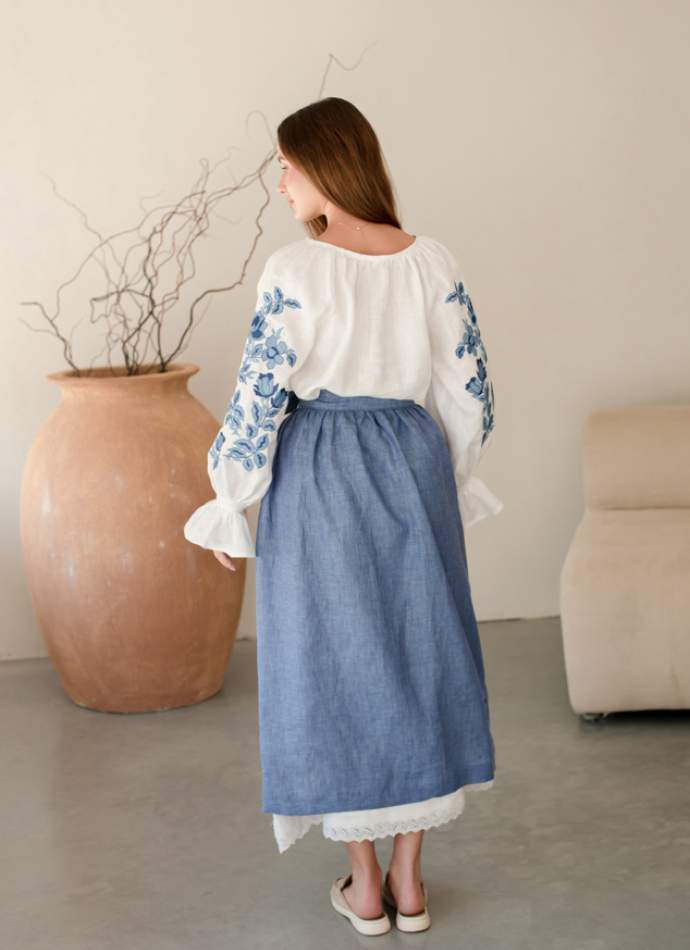 Комплект "Княжа" — вишита лляна сукня + плахта з поясом, арт.4695