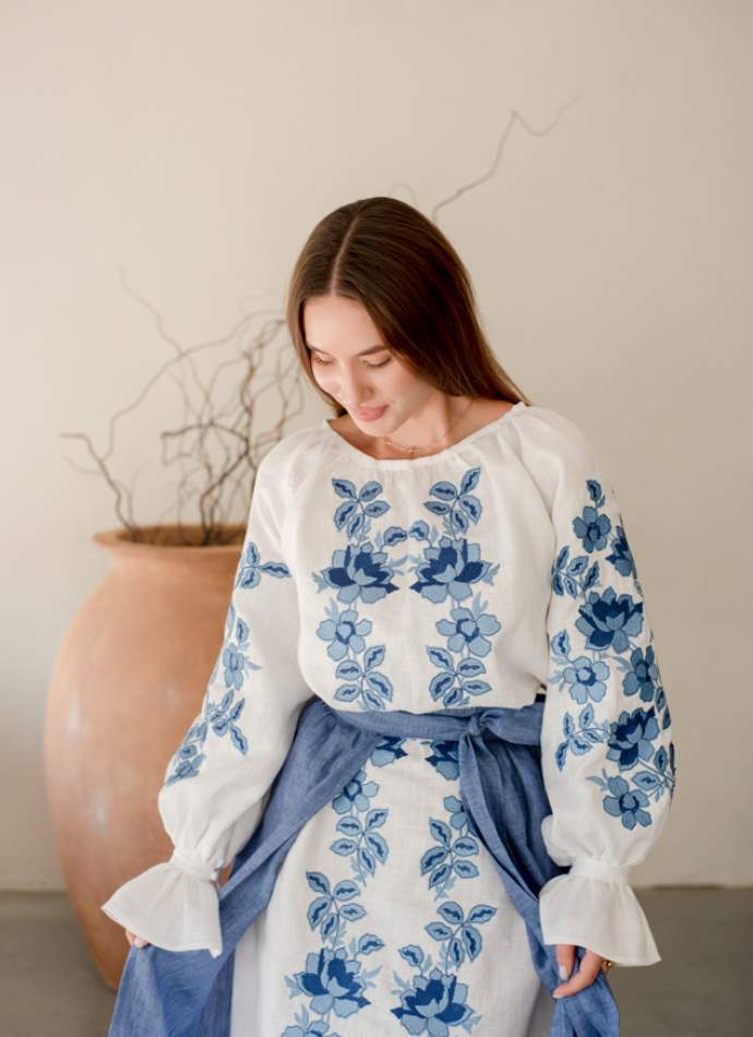 Комплект "Княжа" — вишита лляна сукня + плахта з поясом, арт.4695