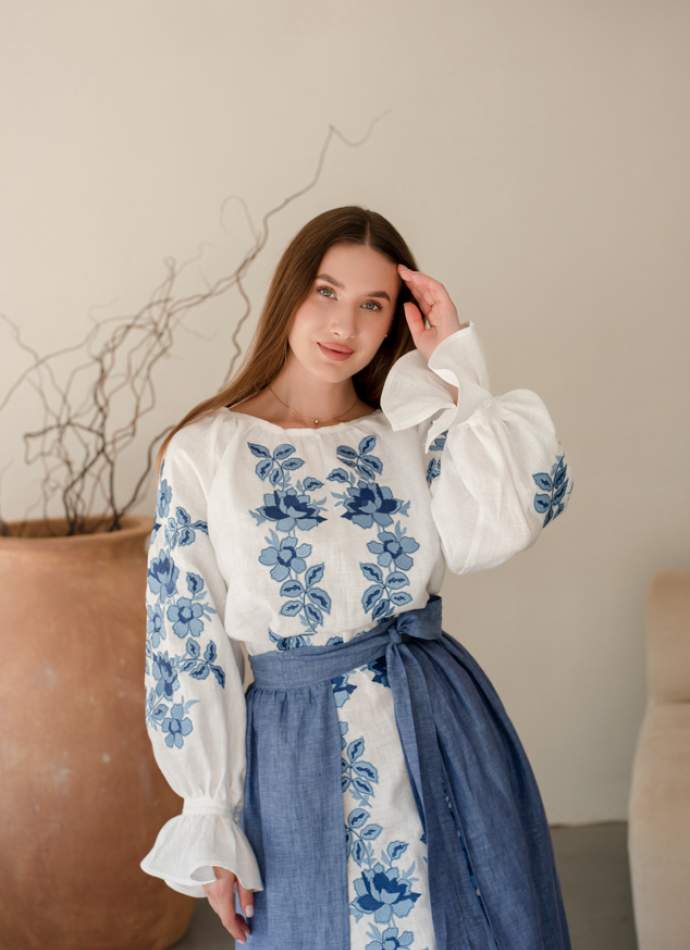 Комплект "Княжа" — вишита лляна сукня + плахта з поясом, арт.4695