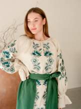 Жіночий вишитий костюм- довга сукня і плахта з машинною вишивкою гладдю з льону,в етно стилі,арт 4696