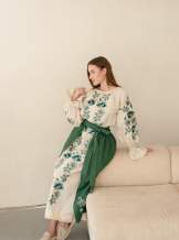 Жіночий вишитий костюм- довга сукня і плахта з машинною вишивкою гладдю з льону,в етно стилі,арт 4696