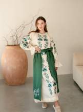 Жіночий вишитий костюм- довга сукня і плахта з машинною вишивкою гладдю з льону,в етно стилі,арт 4696