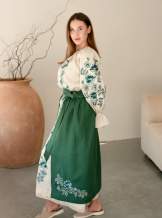 Жіночий вишитий костюм- довга сукня і плахта з машинною вишивкою гладдю з льону,в етно стилі,арт 4696