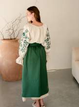 Жіночий вишитий костюм- довга сукня і плахта з машинною вишивкою гладдю з льону,в етно стилі,арт 4696