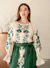 Жіночий вишитий костюм- довга сукня і плахта з машинною вишивкою гладдю з льону,в етно стилі,арт 4696