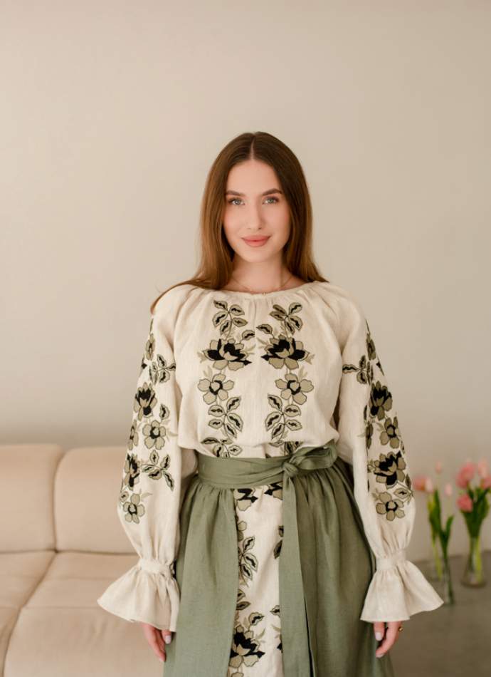 Комплект "Княжа" — вишита лляна сукня + плахта з поясом, арт.4697