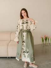 Комплект "Княжа" — вишита лляна сукня + плахта з поясом, арт.4697