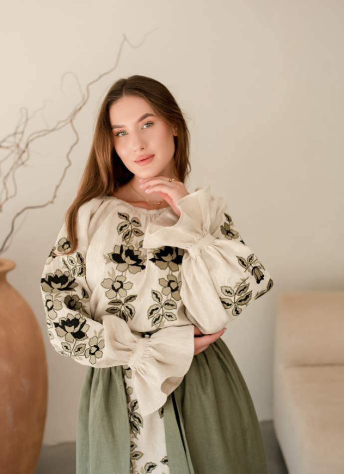 Комплект "Княжа" — вишита лляна сукня + плахта з поясом, арт.4697