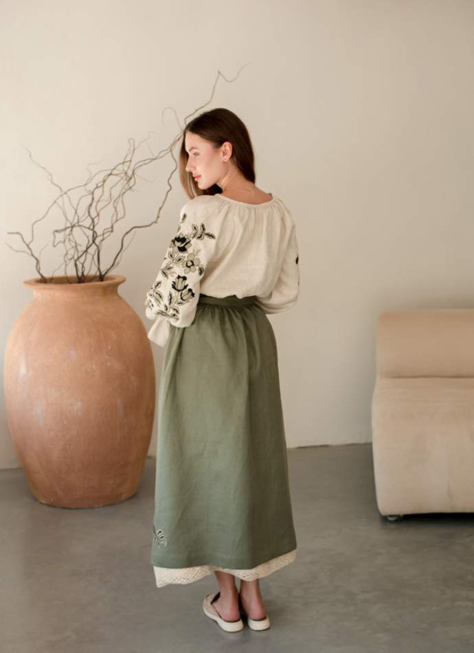 Комплект "Княжа" — вишита лляна сукня + плахта з поясом, арт.4697