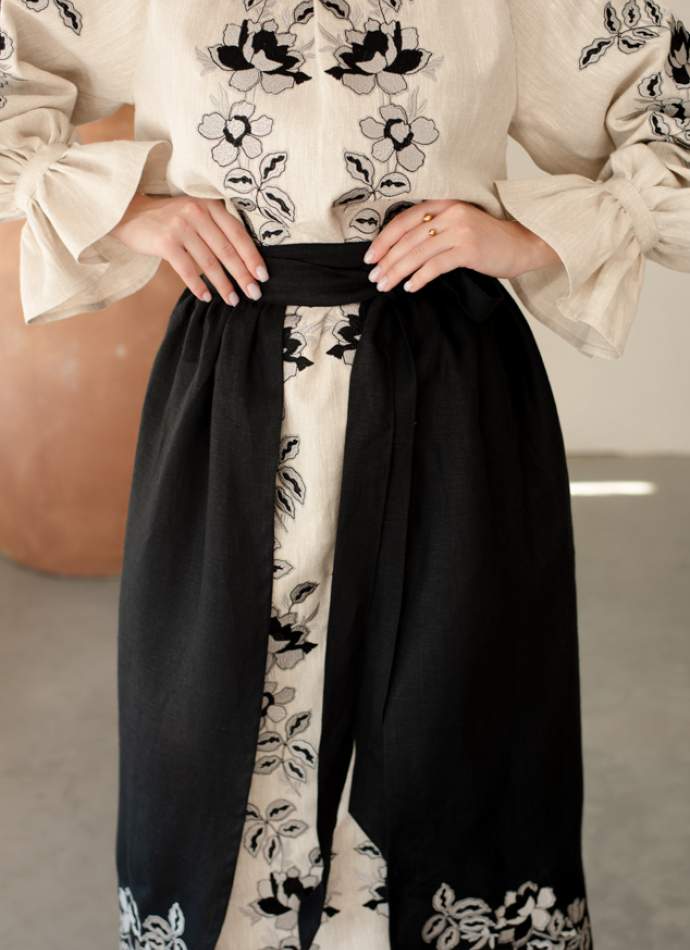 Комплект "Княжа" — вишита лляна сукня + плахта з поясом, арт.4698