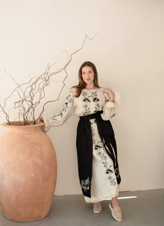 Комплект "Княжа" — вишита лляна сукня + плахта з поясом, арт.4698