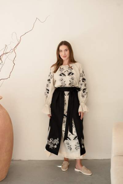 Комплект "Княжа" — вишита лляна сукня + плахта з поясом, арт.4698