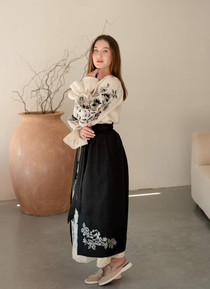 Комплект "Княжа" — вишита лляна сукня + плахта з поясом, арт.4698