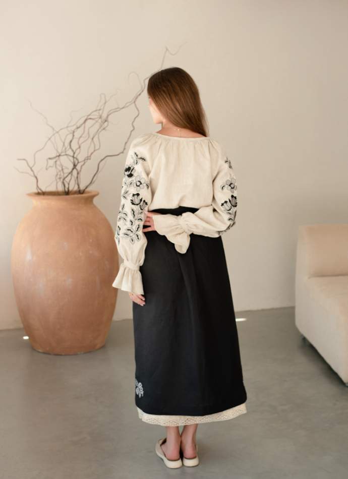 Комплект "Княжа" — вишита лляна сукня + плахта з поясом, арт.4698