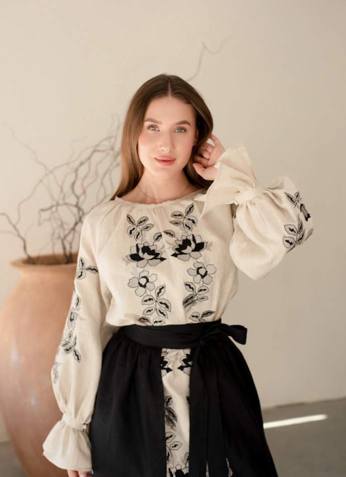 Комплект "Княжа" — вишита лляна сукня + плахта з поясом, арт.4698