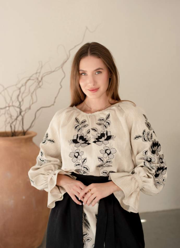 Комплект "Княжа" — вишита лляна сукня + плахта з поясом, арт.4698