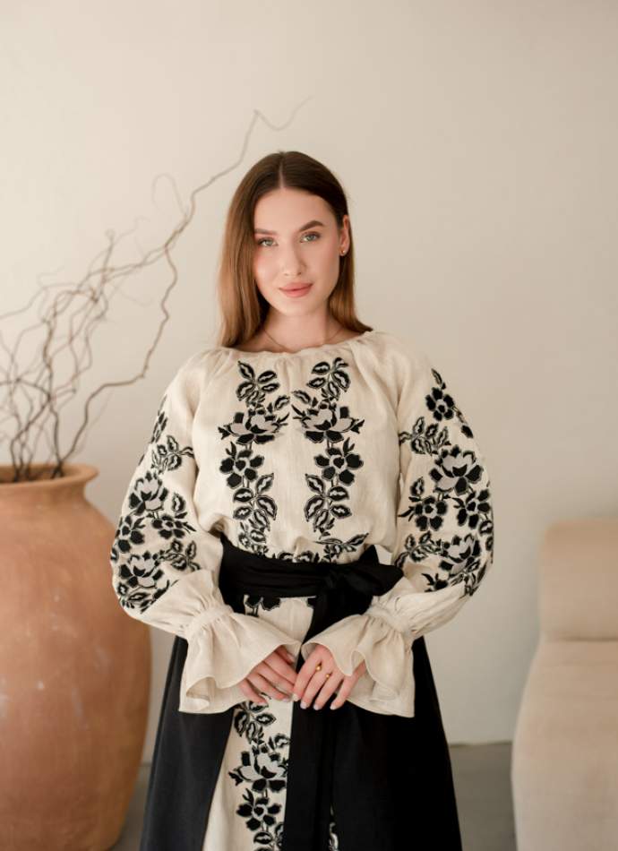 Комплект "Княжа" — вишита лляна сукня + плахта з поясом, арт.4699