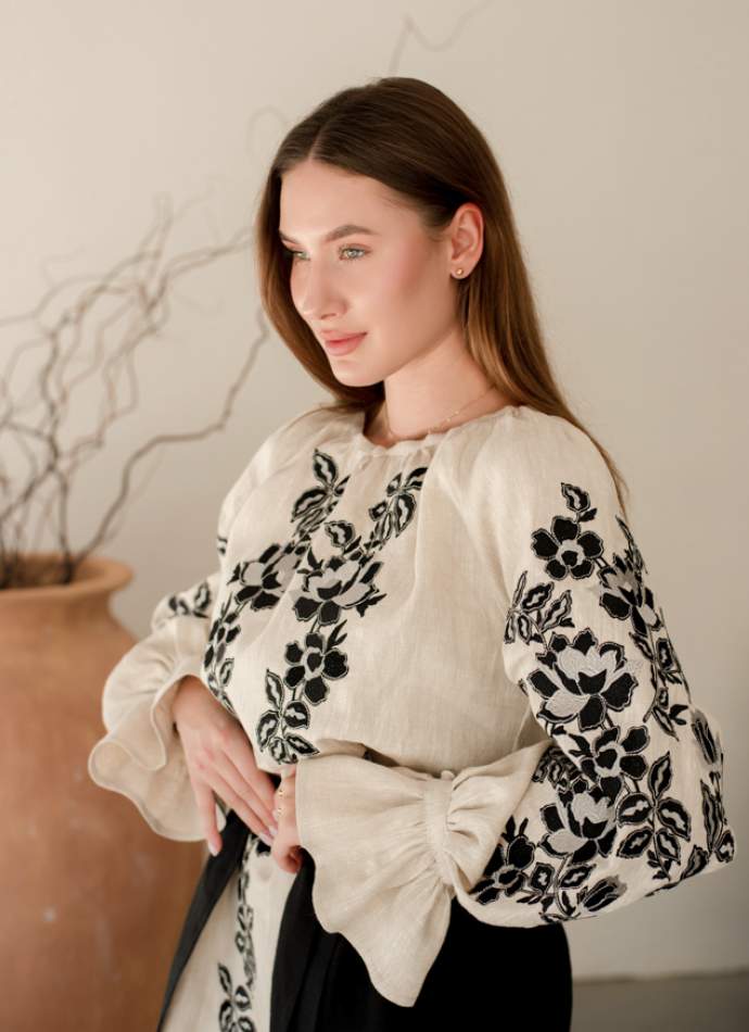 Комплект "Княжа" — вишита лляна сукня + плахта з поясом, арт.4699