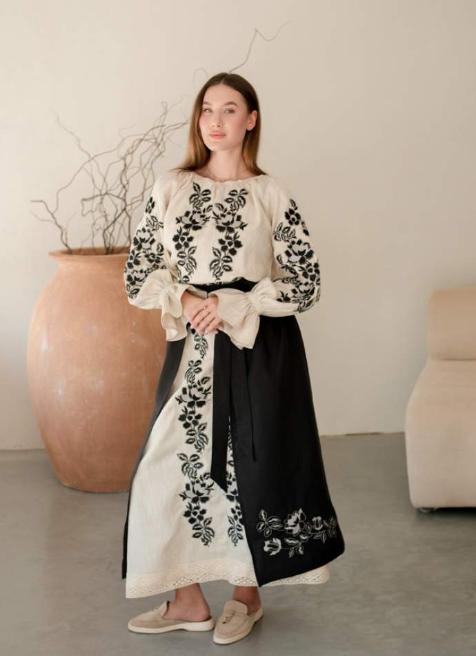 Комплект "Княжа" — вишита лляна сукня + плахта з поясом, арт.4699