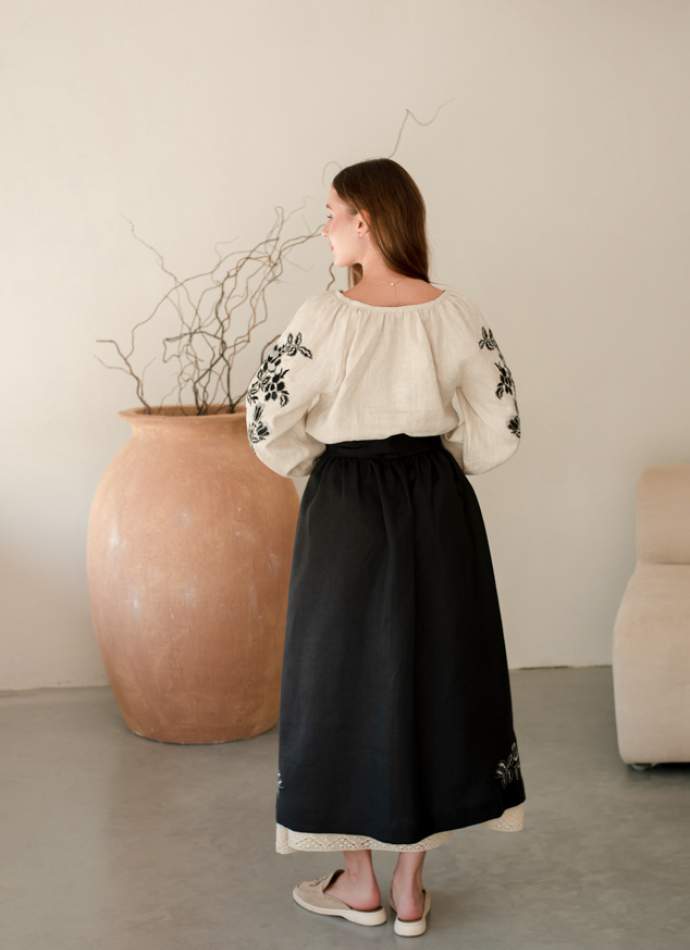 Комплект "Княжа" — вишита лляна сукня + плахта з поясом, арт.4699