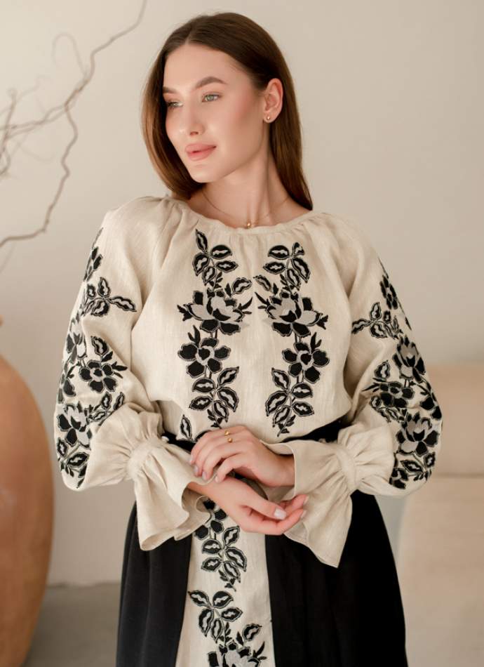 Комплект "Княжа" — вишита лляна сукня + плахта з поясом, арт.4699